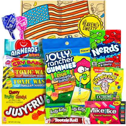 American Vegetarian Sweets Candy Selection Hamper - Fathers Day & Birthday Gift | Warheads, Nerds & Airheads