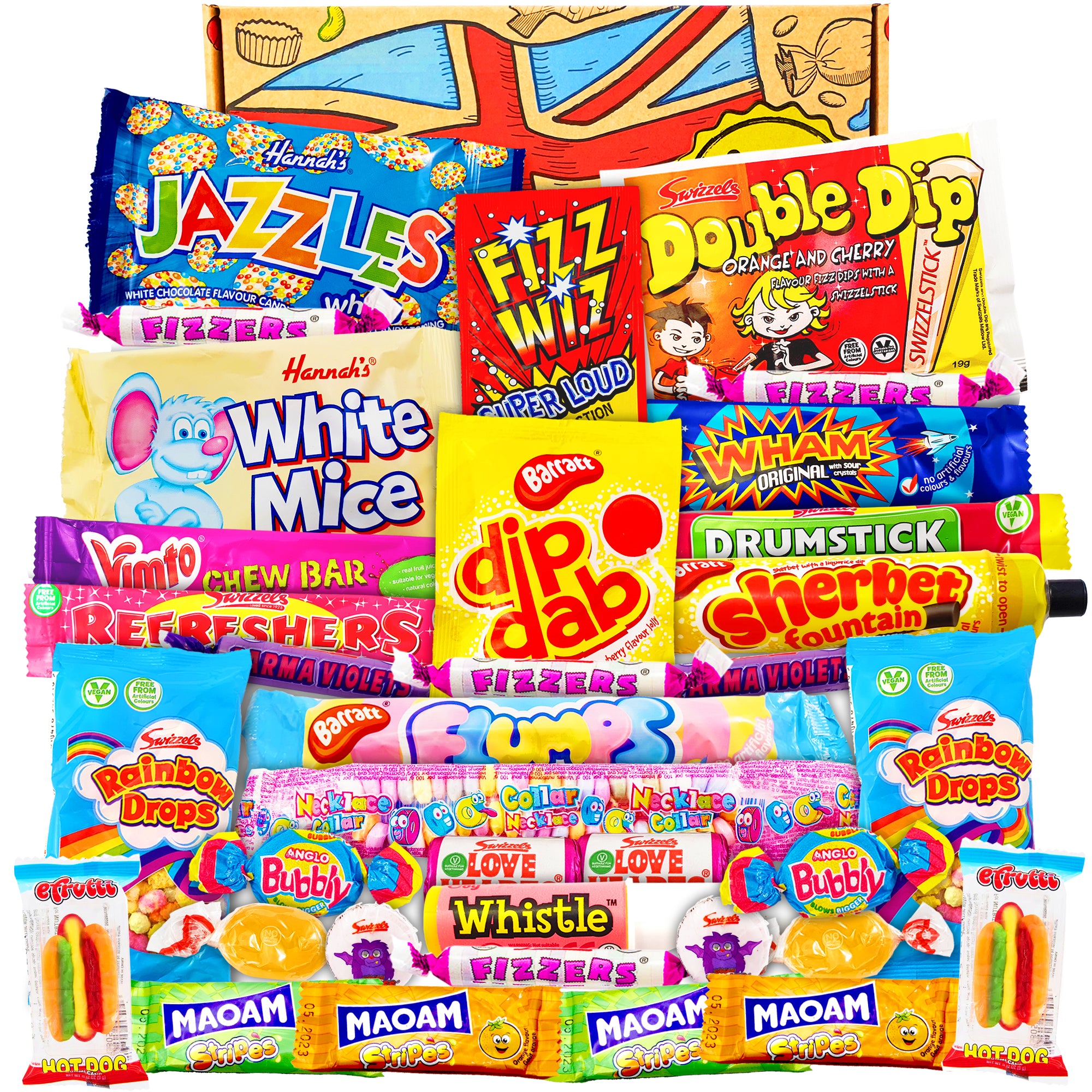 Retro Sweets Gift Box Party Hamper for Men Her - Fathers Day & Birthday - Swizzels, Flumps & Refreshers